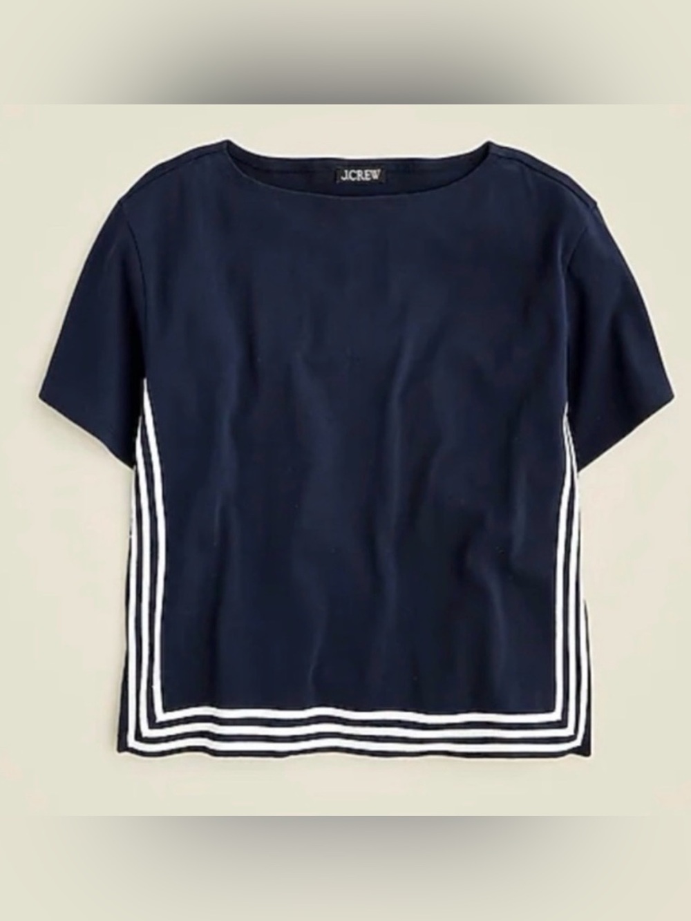 J. Crew Mariner Boat Neck Tee Shirt Navy with White Stripe NWOT Size Large